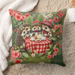 Eftermiddagstid Tea med Hedgehogs i Land Garden Kudde