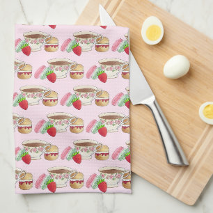 Eftermiddagstid Tea Party Macarons Tekopp Cream Sc Kökshandduk