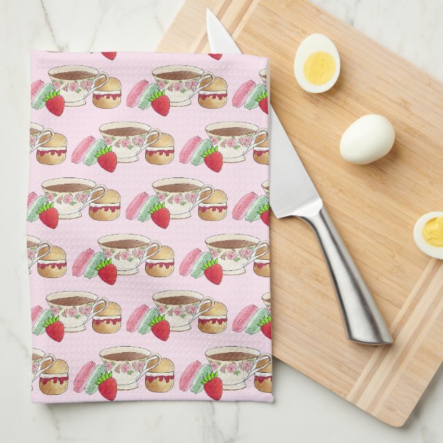 Eftermiddagstid Tea Party Macarons Tekopp Cream Sc Kökshandduk (Vikt i Fjärdedel)