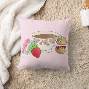 Eftermiddagstid Tea Party Macarons Tekopp Cream Sc Kudde