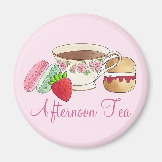 Eftermiddagstid Tea Party Macarons Tekopp Cream Sc Magnet (Framsidan)