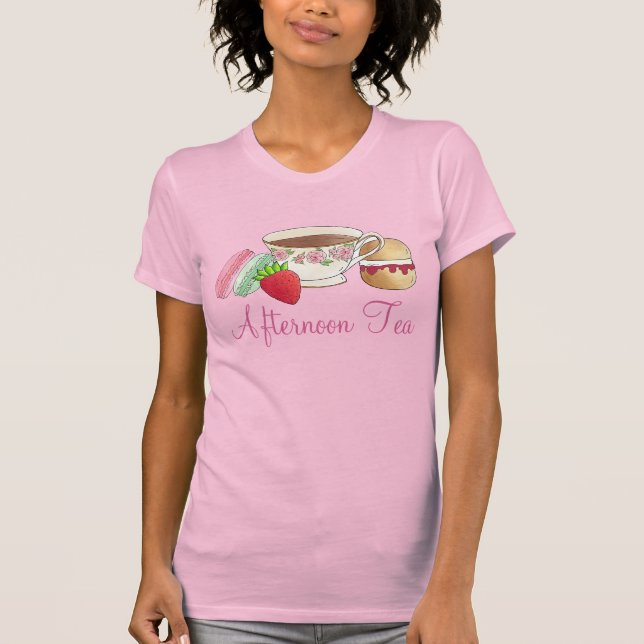 Eftermiddagstid Tea Party Macarons Tekopp Cream Sc T Shirt (Framsida)