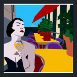 Eftermiddagstid Vin Tast Poster<br><div class="desc">En kvinna som trivs med vin på en restaurang.</div>