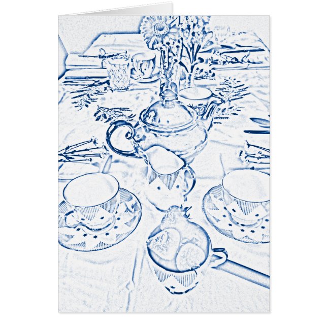 EftermiddagTea i blått Hälsningskort (Framsidan)