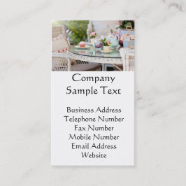 Eftermiddagtea och tårtor i trädgården visitkort