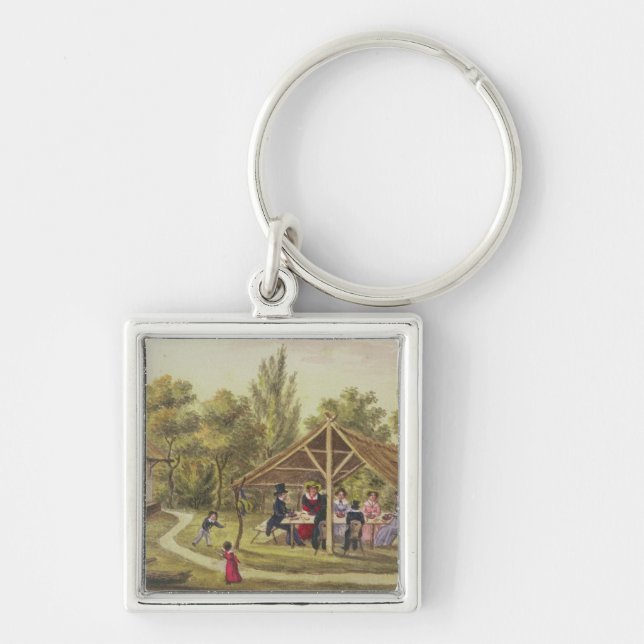 Eftermiddagtea på en krog från journalen av fyrkantig silverfärgad nyckelring (Framsidan)