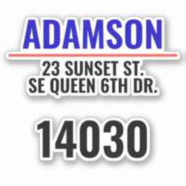 Efternamn & adress - Anpassade postboxnummer Klistermärken