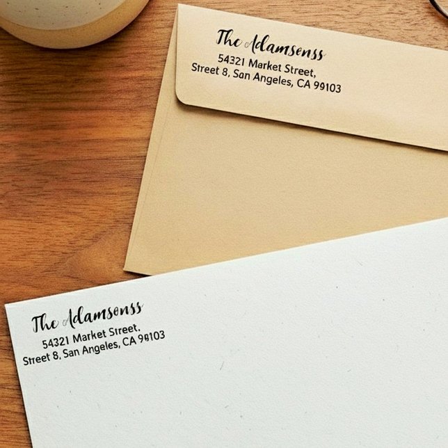 Efternamn & adress | Fancy returadress Självfärgande Stämpel (custom family address stamp, self inking return address stamp)