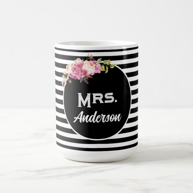 Efternamn Efternamn Black White Rand Flowers Kaffemugg (Center)