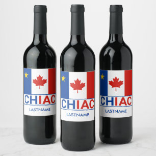 Efternamn för Chiac Acadian Canadian Flagga Eftern Vinflaska Etikett