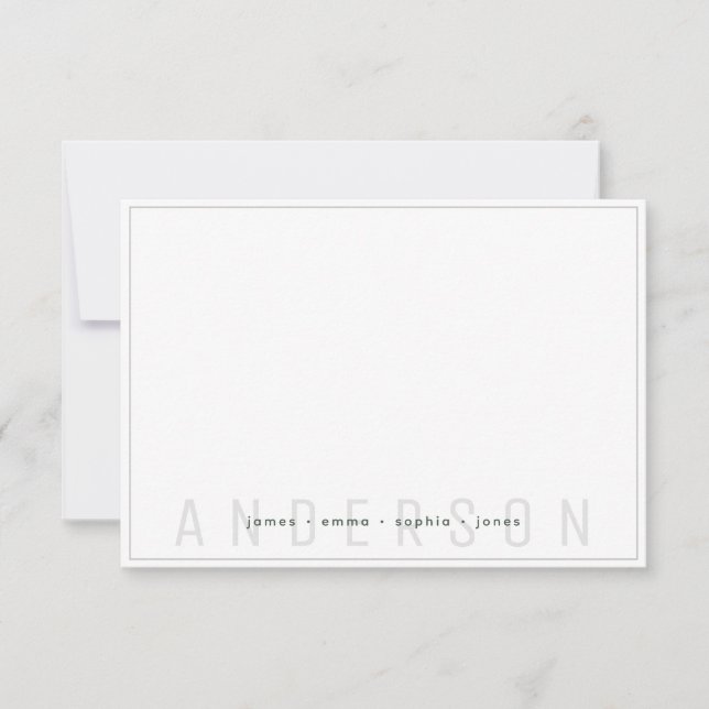 Efternamn för enkel Mörk grönt och Grått Gräns Anteckningskort (Framsida)