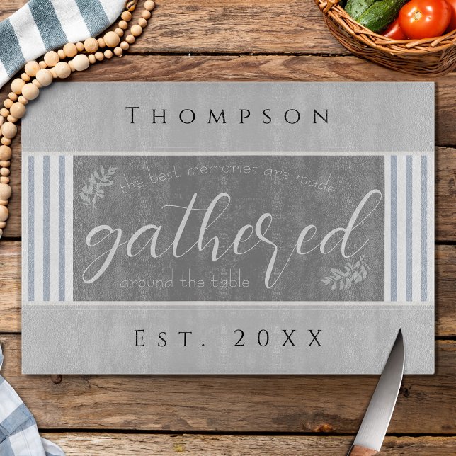 Efternamn för familjeoffert, årsuppsättning (Family Quote Last Name Year Est Cutting Board)