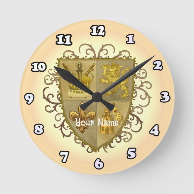 Efternamn för lejon familjekort rund klocka (Framsida)