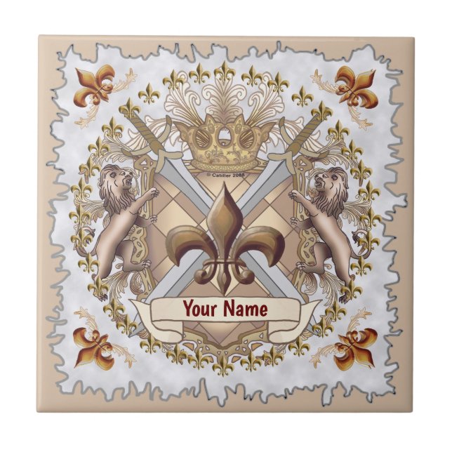 Efternamn för lejon Griffin Shield Kakelplatta (Framsidan)