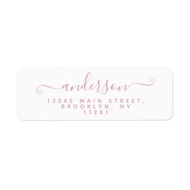  efternamn för Modern Calligraphy-skript med  Rosa Returadress Etikett (Framsidan)