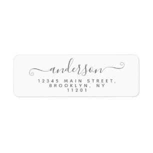 Efternamn för Modern Calligraphy-skript Silver Grå Returadress Etikett