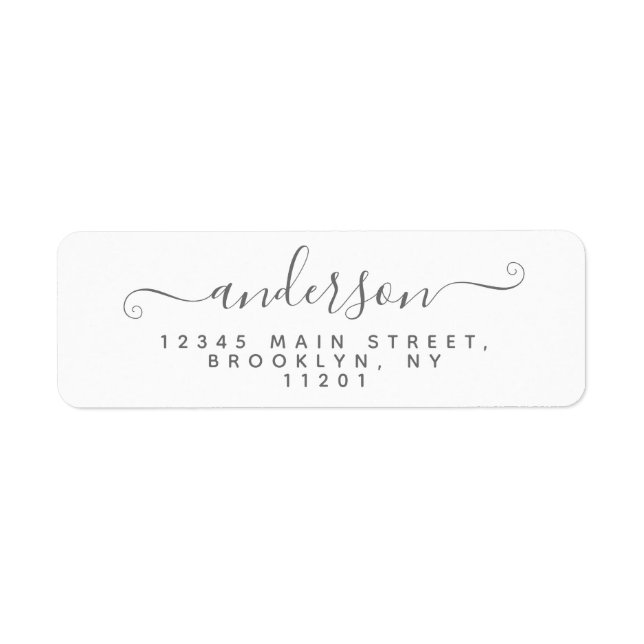 Efternamn för Modern Calligraphy-skript Silver Grå Returadress Etikett (Framsidan)