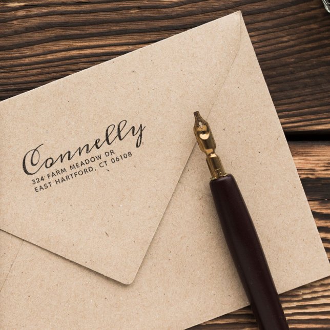 Efternamn i skript & Adress Självfärgande Stämpel (Skapare uppladdad)