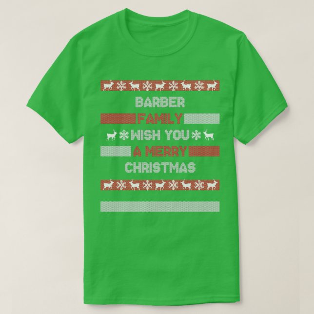 Efternamn Julafton Santa Barber Family T Shirt (Design framsida)