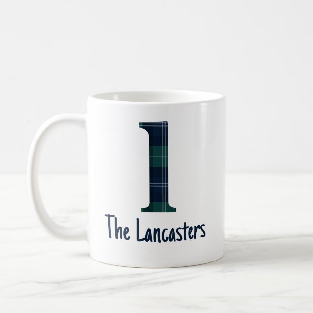 Efternamn och Plaid Gemener l Initial Kaffemugg (Vänster)