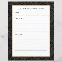 Efternamn Receptsida | Vintage Svart Blommig