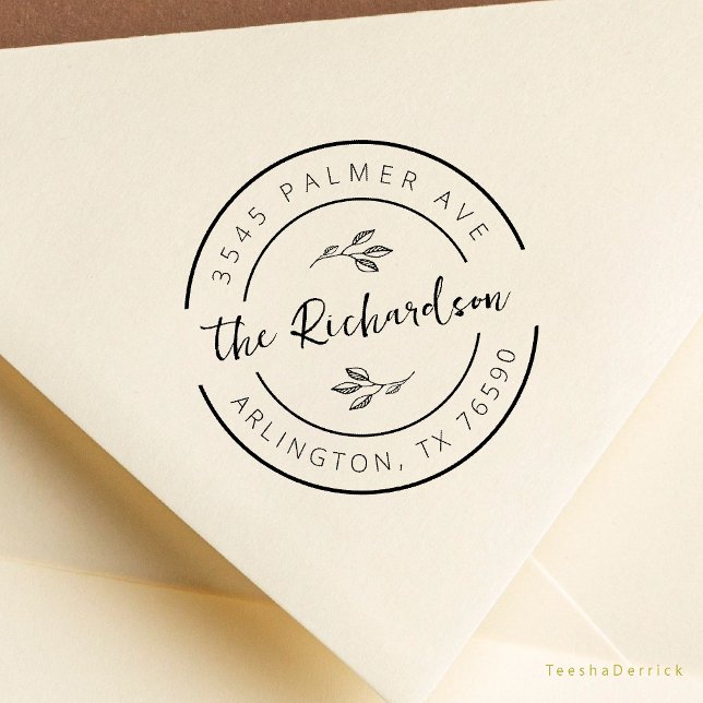 Efternamn Returadress Botanisk Rund Logotyp Stämpel (Modern Rustic Family Name Return Address Botanical Round Logo Rubber Stamp New House Announcement)