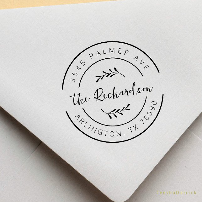 Efternamn Returadress Botanisk Rund Logotyp Stämpel (Modern Rustic Family Name Return Address Botanical Round Logo Rubber Stamp Season Greeting Christmas)
