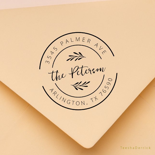 Efternamn Returadress Eukalyptus Rund Logotyp Stämpel (Modern Rustic Family Name Return Address Botanical Round Logo Rubber Stamp Season Greeting Christmas)