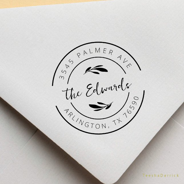 Efternamn Returadress Eukalyptus Rund Logotyp Stämpel (Modern Rustic Family Name Return Address Botanical Round Logo Rubber Stamp Season Greeting Christmas)