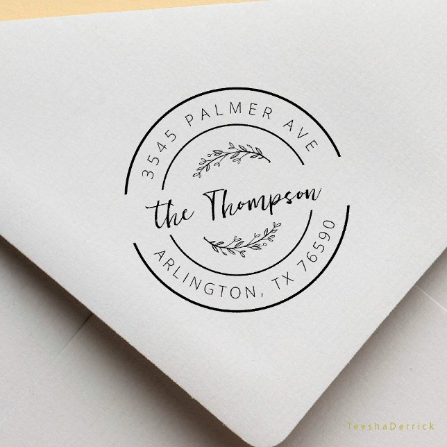 Efternamn Returadress Vinrankor Rund Logotyp Stämpel (Modern Rustic Family Name Return Address Botanical Round Logo Rubber Stamp Season Greeting Christmas)