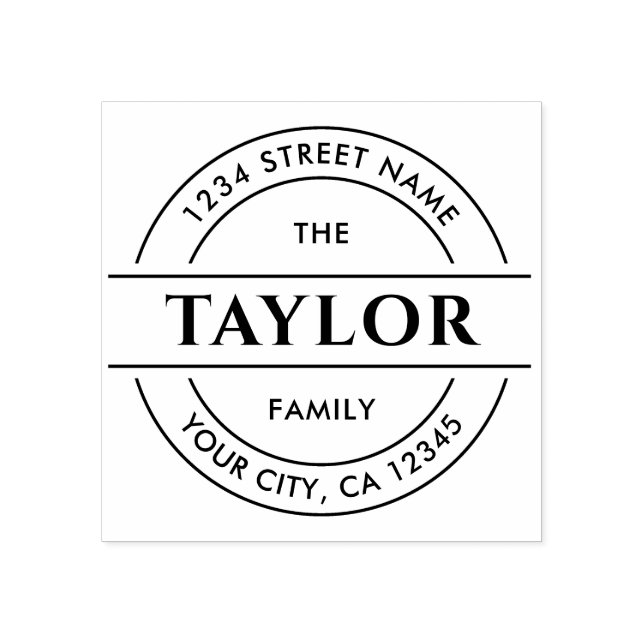 Efternamn | Skapa din egen runda Returadress Stämpel (Tryck)