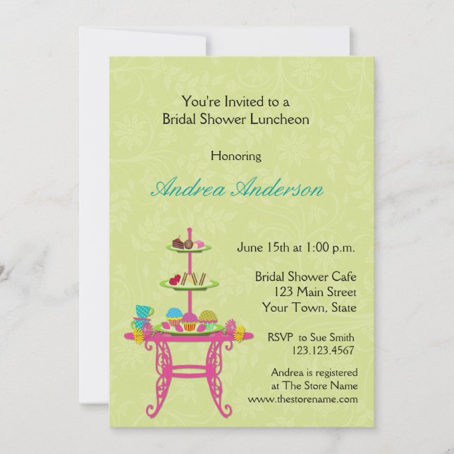 Efterrättbord, brud- Luncheon, duschinbjudan Inbjudningar (Framsida)