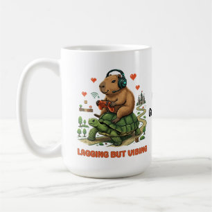 Eftersläntra men vibbar Rolig Capybara & Sköldpadd Kaffemugg
