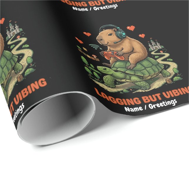 Eftersläntra men vibbar Rollig Capybara & Sköldpad Presentpapper (Rullad Hörn)