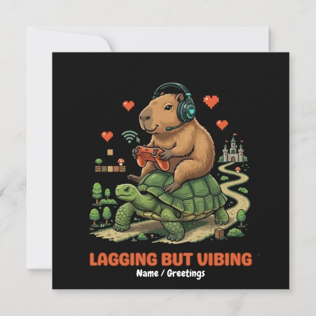 Eftersläpande men vibbar Rolig Capybara & Sköldpad Inbjudningar (Framsida)