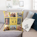 Efterställd gul, anpassad fotokollage-födelsedag kudde<br><div class="desc">En unik gåva till en 21:a födelsedag,  som firar hennes liv med en kollage av åtta egna foton,  bilder. Anpassa och lägg till hennes namn,  ålder och datum. Senapsgul bakgrundsfärg,  grå text. Namn är skrivet med ett modernt handskript i stil.</div>