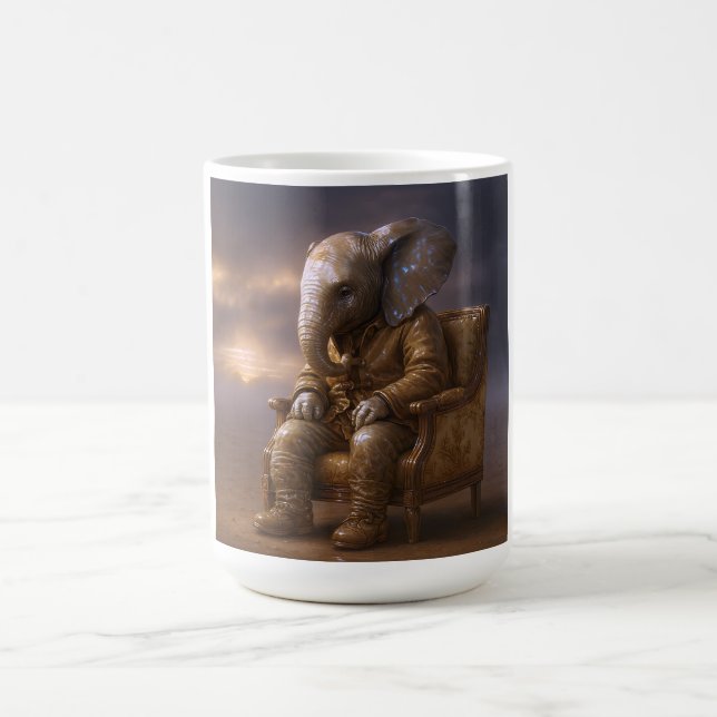 Eftertänksam herrgubbe elefant konst kaffemugg (Center)