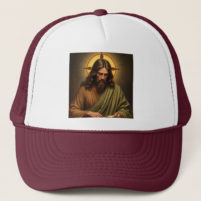 Eftertänksam Jesus med gloria Trucker Hatt Keps (Framsida)