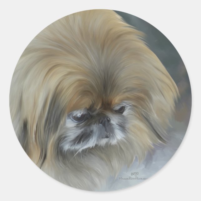 Eftertänksam Pekingeser Runt Klistermärke (Framsida)