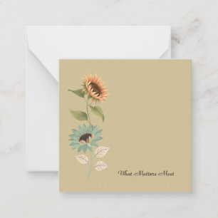 Eftertänksam solros-kort med blommotiv anteckningskort