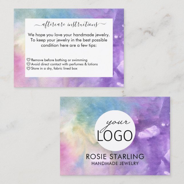 Eftervård av dammfärgad handgjord juveli visitkort (Fram/baksida)