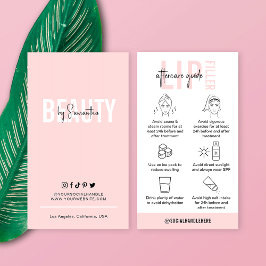 Eftervård av kvinnligt Rosa Lip Filler Anvisningar Visitkort
