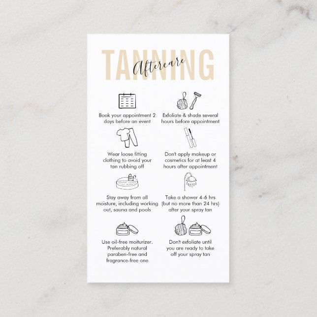 Eftervård av sallon Spray Tan Painting Visitkort (Baksida)