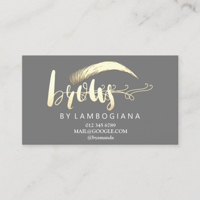 Eftervård Brows Guld Logotyp Microblading Grått Bu Visitkort (Framsida)