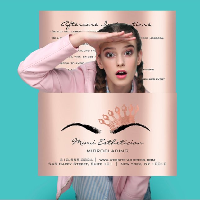 Eftervård Brows Princess Microblading Visitkort (Aftercare Instructions Brows Princess Microblading Business Card)
