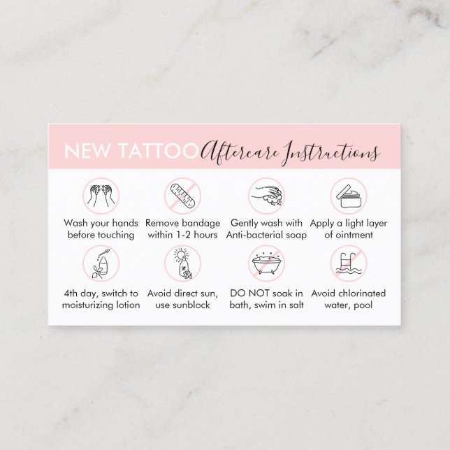 Eftervård Instruktioner för Tattoo Visitkort (Baksida)