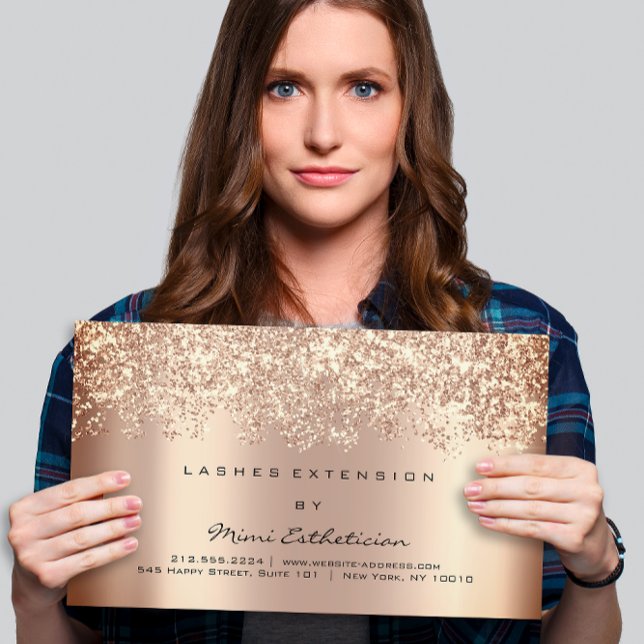 Eftervård Lash Ro Guld Glitter Elega Visitkort (Aftercare Instruction Lash Rose Gold Glitter Elega Business Card)