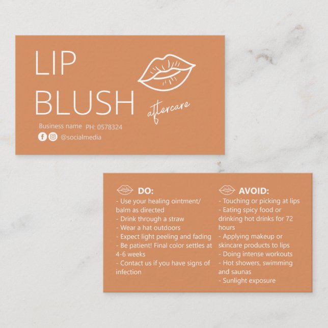 Eftervårdsinstruktioner för Läpp-Tattoo Blush Visitkort (Fram/baksida)