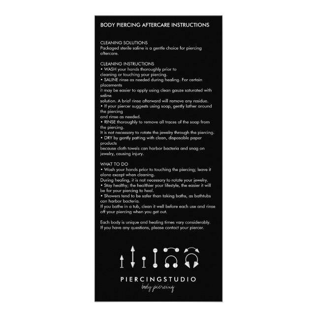 Eftervårdsinstruktioner Piercing Modern Reklamkort (Framsidan)