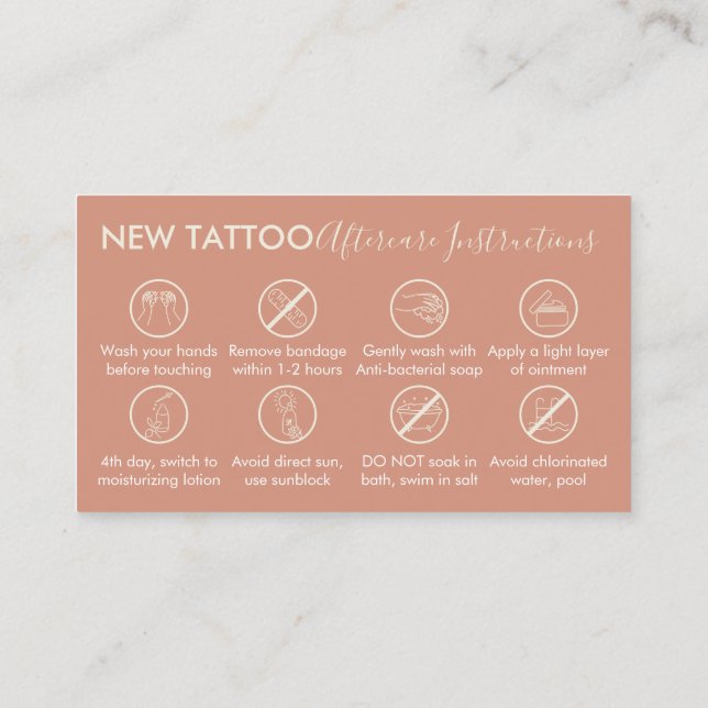 Eftervårdsinstruktioner Tatuering Kroppskonst Visitkort (Baksida)